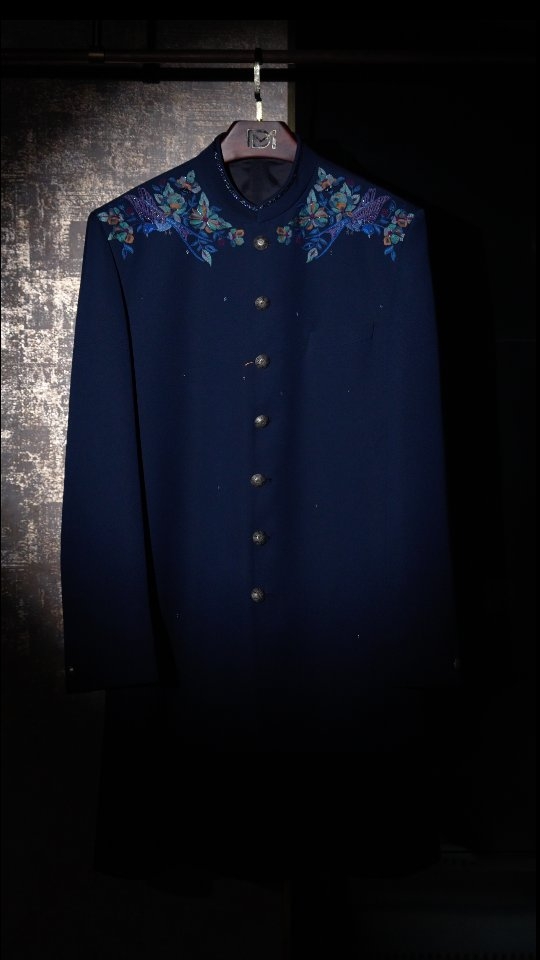 Navy embroidered sherwani for weddings and occasions