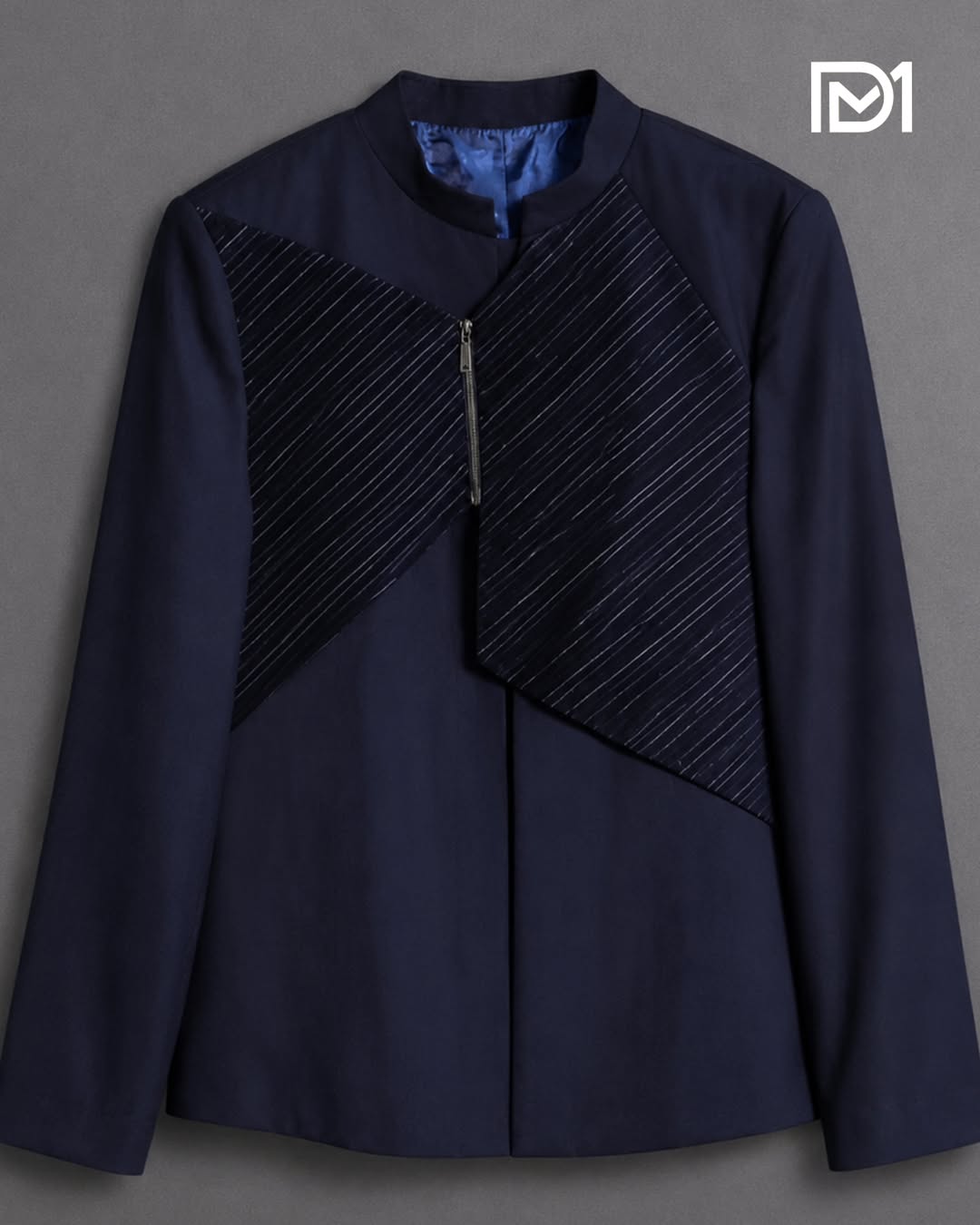 Navy hand-tailored bandhgala with textured detailing by Deepak & Madhu Bhartia